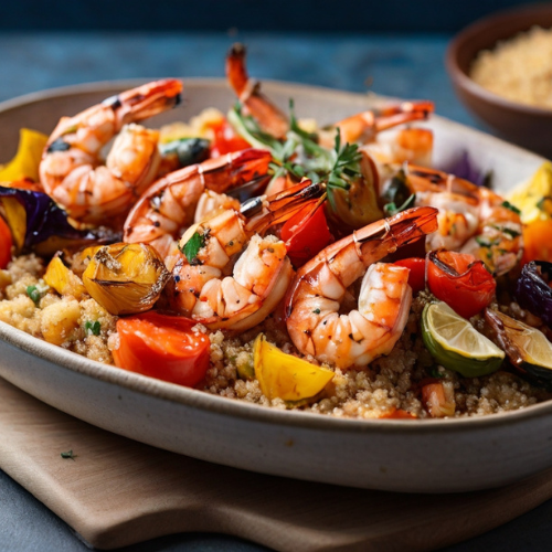 Grilled Shrimp Skewers with Quinoa and Roasted Vegetables
