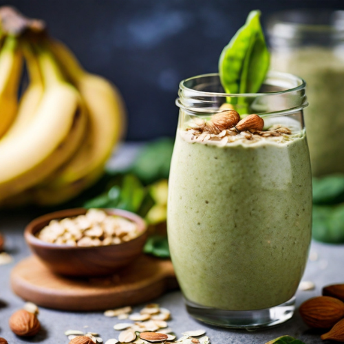 Banana and Almond Butter Smoothie with Spinach and Oats