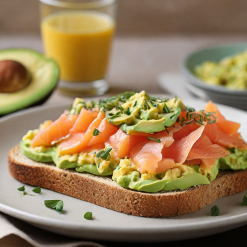 Scrambled Eggs with Smoked Salmon and Avocado on Whole Grain Toast