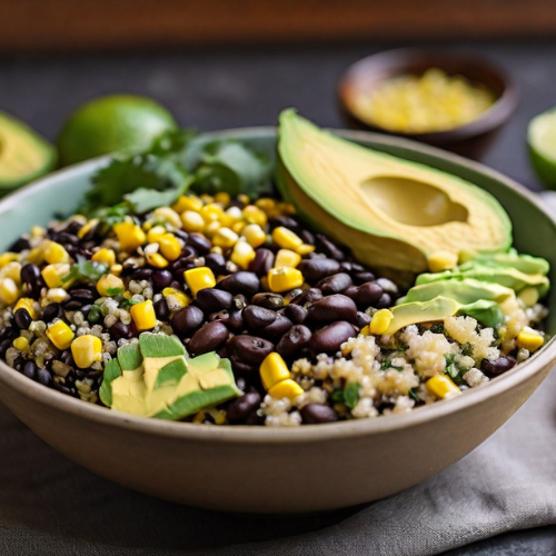 Quinoa Bowl with Black Beans, Corn, Avocado, and Lime Vinaigrette