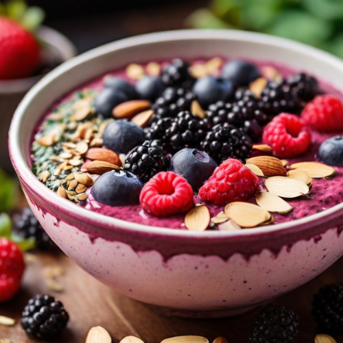 Berry and Spinach Smoothie Bowl with Almond Butter and Chia Seeds