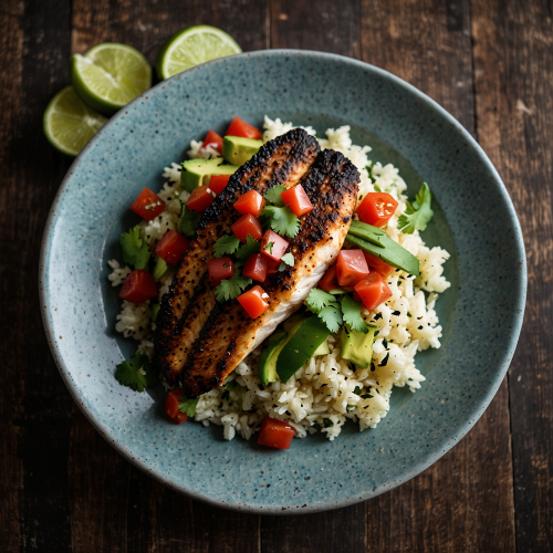 Blackened Tilapia with Pico de Gallo, Avocado, and Cilantro-Lime Cauliflower Rice
