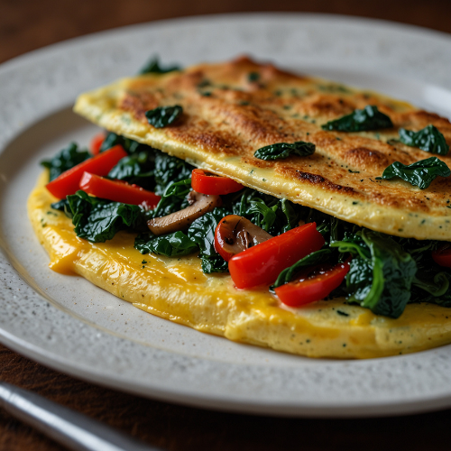 Veggie Omelet with Sautéed Spinach, Bell Peppers, and Mushrooms