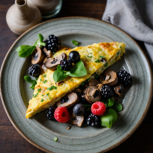 Green Onion, spinach and Mushroom Omelette with Mixed Berries