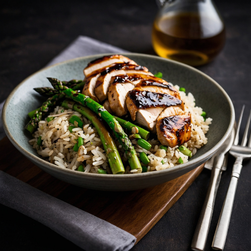 Grilled chicken and asparagus rice bowl
