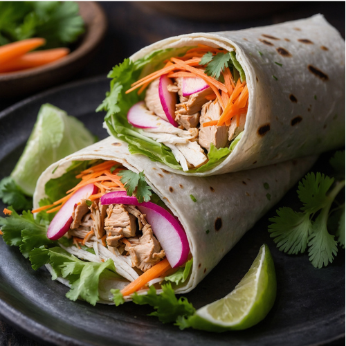Vietnamese Chicken Wraps with Cucumber and Avocado Salad