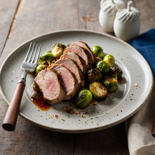 Italian-Seasoned Pork Tenderloin with Parmesan Brussels Sprouts
