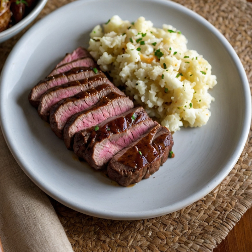 Cajun Round Steak with Cheesy Riced Cauliflower