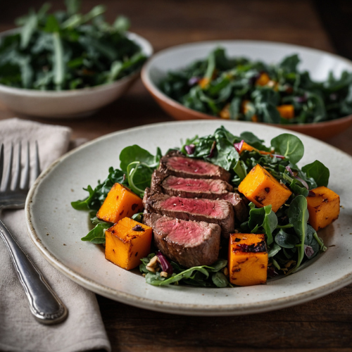 Sirloin Steak Salad with Roasted Butternut Squash and Baby Kale