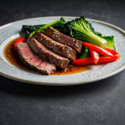 Sesame Flank Steak with Bok Choy and Red Pepper Stir-Fry