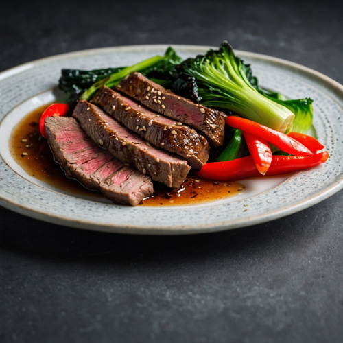 Sesame Flank Steak with Bok Choy and Red Pepper Stir-Fry