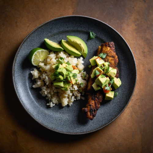 Blackened Perch with Cauliflower Rice and Avocado Salsa