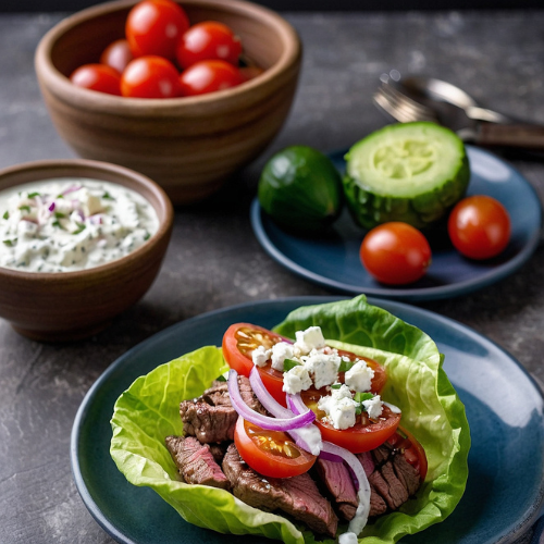 Greek-Style Sirloin Steak Lettuce Wraps
