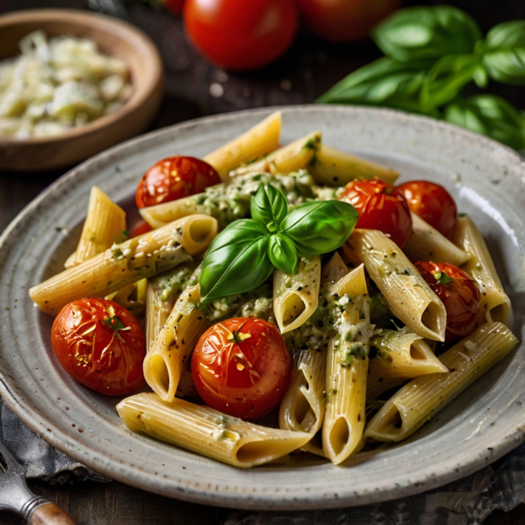 Chicken Pesto Pasta with Roasted Tomatoes