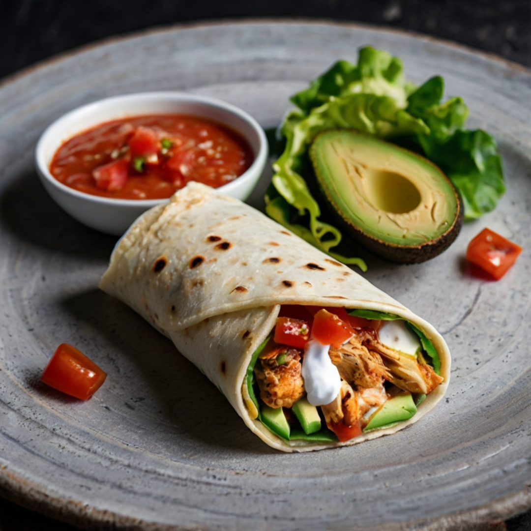 Pan-Fried Chicken & Avocado Wrap with Salsa and Greek Yogurt