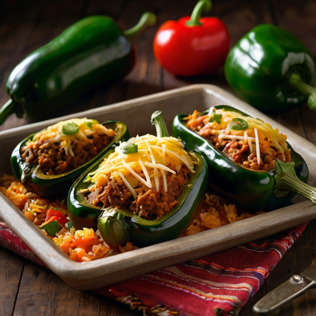Chiles Rellenos (Stuffed Poblano Peppers) with Mexican Rice