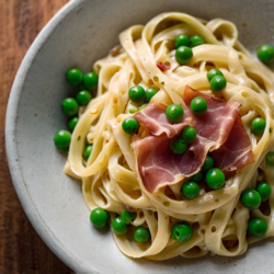Creamy Lemon Fettuccine with Prosciutto and Peas