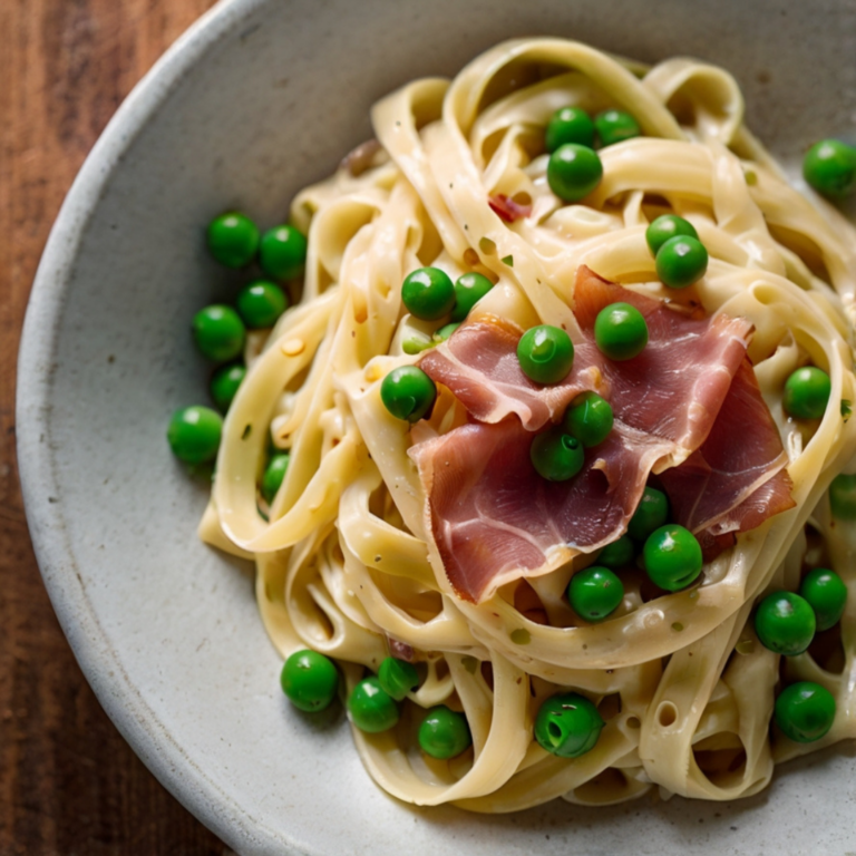 Creamy Lemon Fettuccine with Prosciutto and Peas