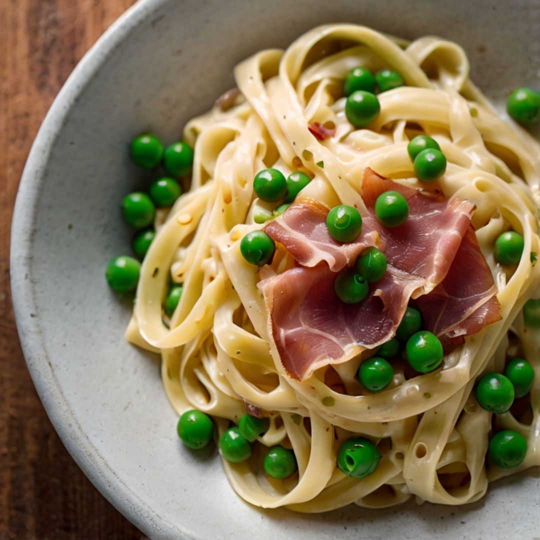 Creamy Lemon Fettuccine with Prosciutto and Peas