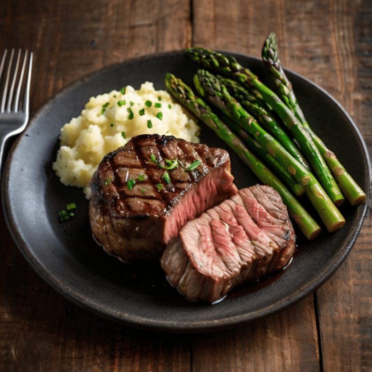 Grilled Sirloin Steak with Garlic Mashed Red Potatoes and Asparagus