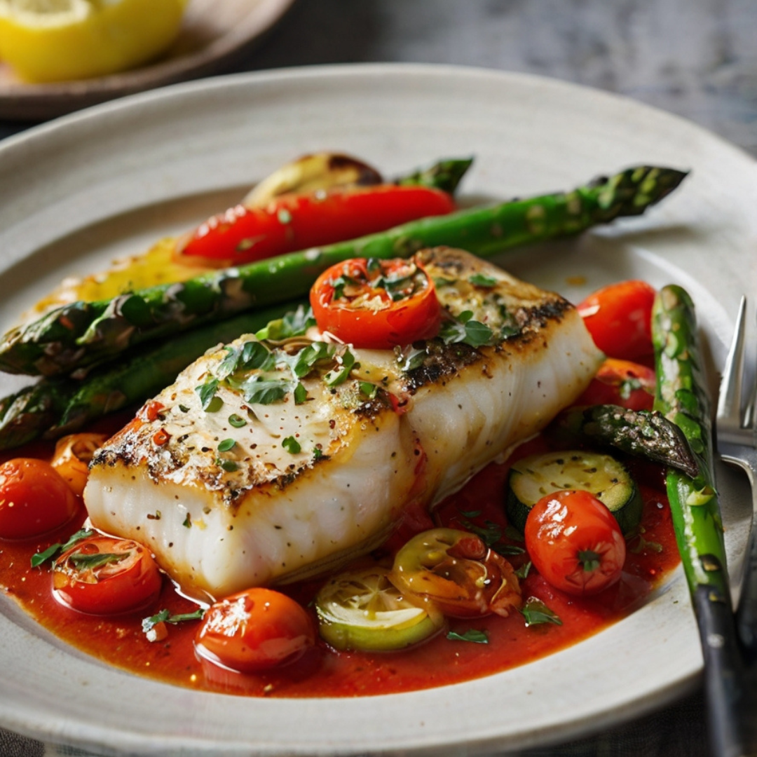 Mediterranean Cod with Tomato Basil Sauce