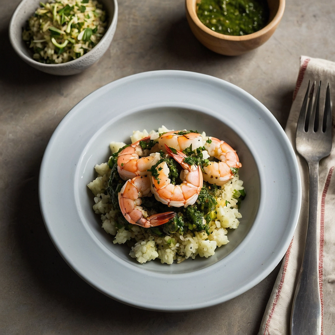Garlic-Cilantro Shrimp with Riced Cauliflower