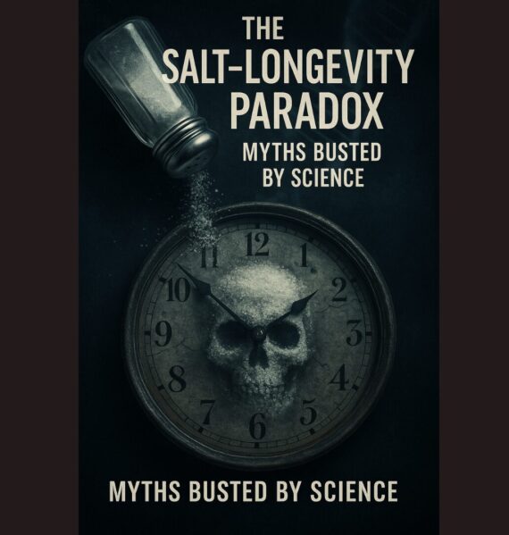 Salt pouring on food with aging clock overlay