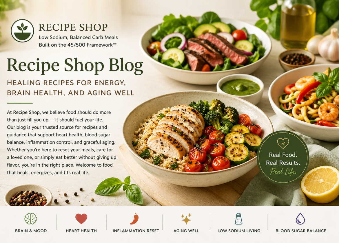 Low sodium balanced carb meals for heart health, brain function, and healthy aging