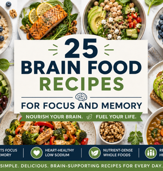 Brain food recipes featuring nutrient-rich ingredients that support memory, focus, mood, and healthy aging.