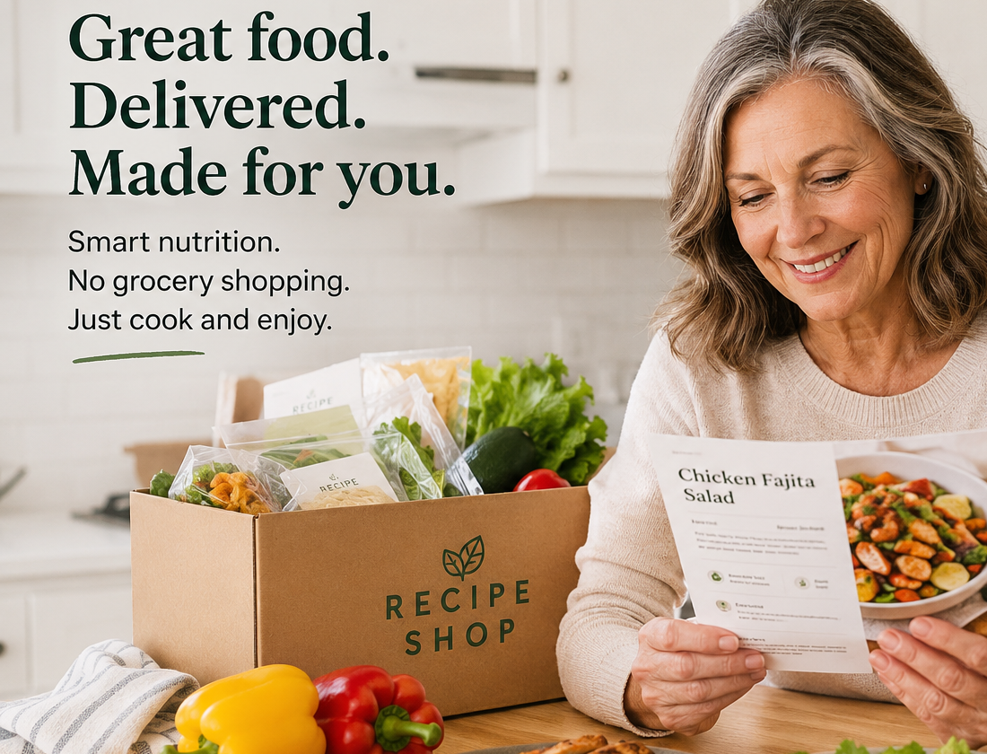 Healthy meal delivery after 60 with Recipe Shop meals and ingredients ready to cook