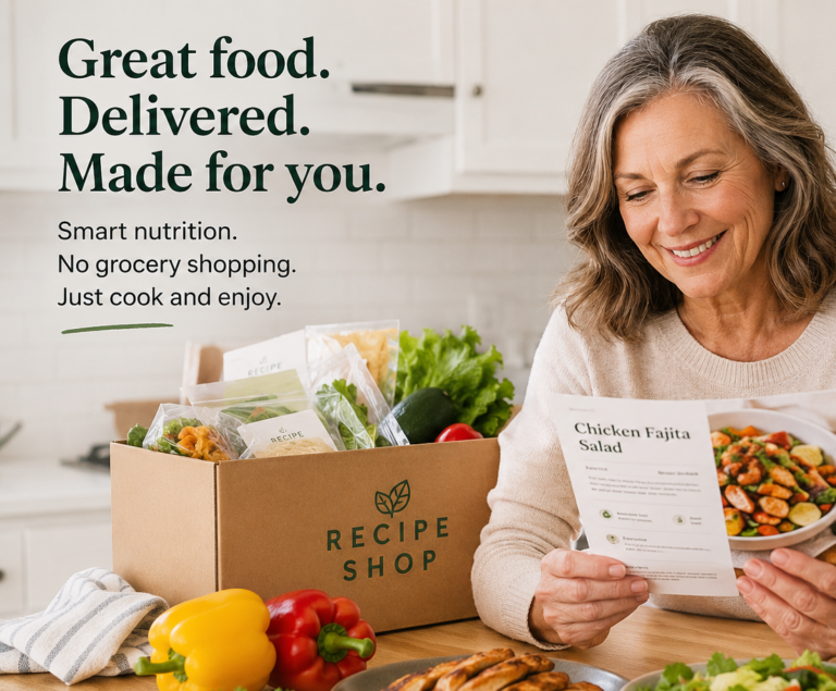 Healthy meal delivery after 60 with Recipe Shop meals and ingredients ready to cook